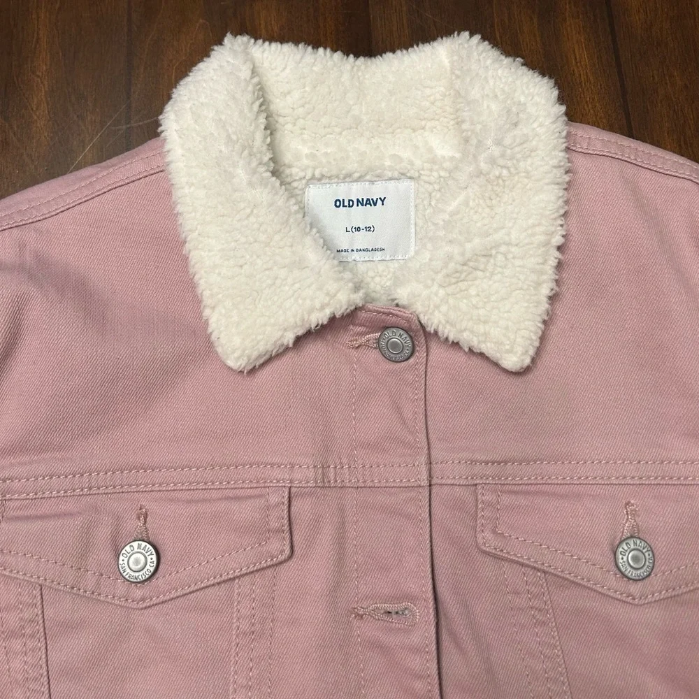 Old Navy Light Pink Sherpa-Collar Denim Jacket‎